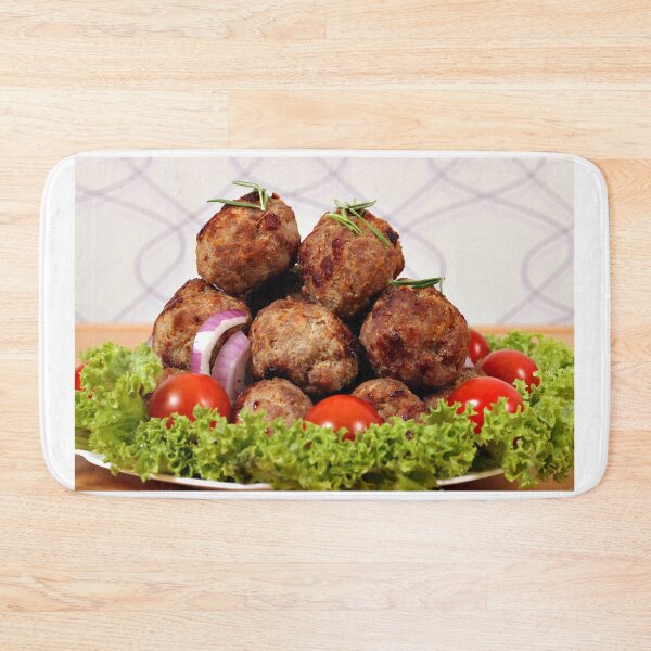 Item preview, tasty meatballs and salad on plate designed and sold by goceris.