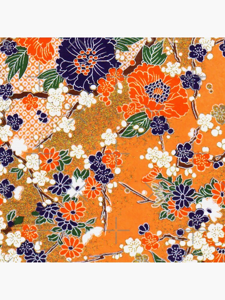 Orange Blue White Spring Flowers In Gold Yellow Antique Japanese Floral Tote Bag By Bulganlumini Redbubble