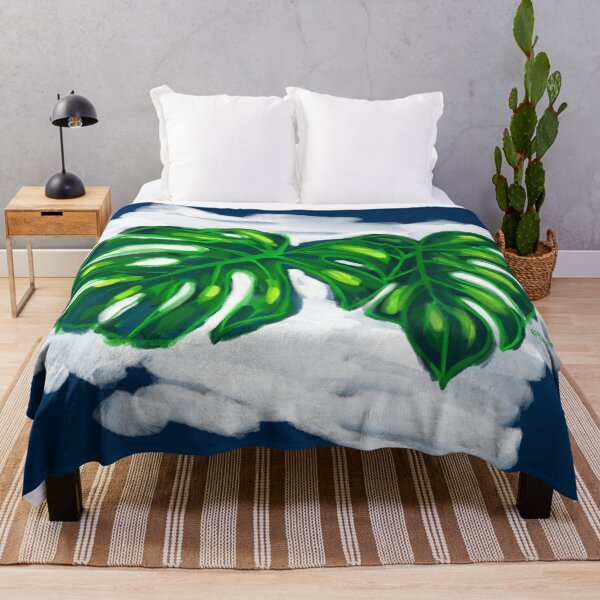Artikelvorschau, Monstera Deliciosa Blätter - Digital Painting - (auf blau) entworfen und verkauft von EmpressEyrie.