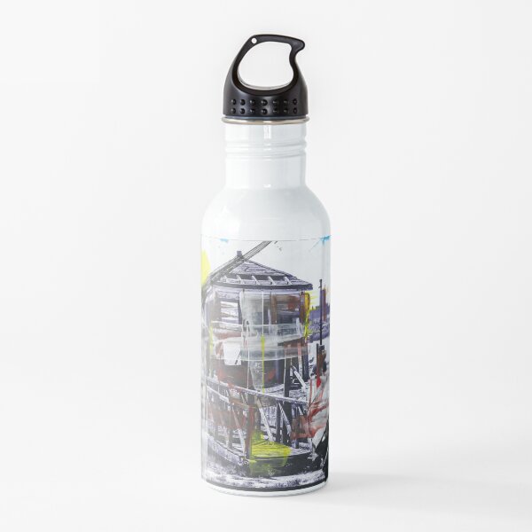 WATCHMANS HUT - Derelict Wooden Hut, Pier Head, Liverpool (2011) - overpainted photoart Water Bottle