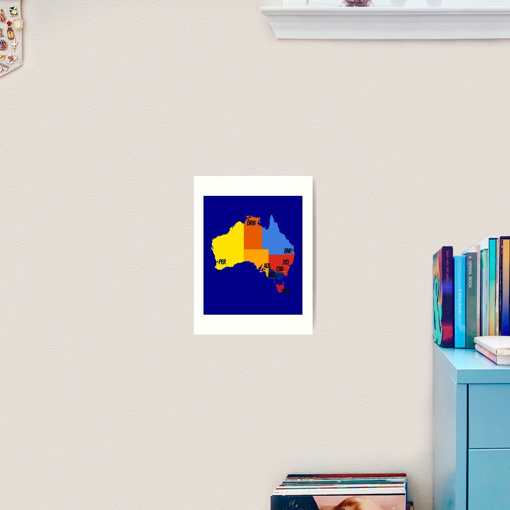 Colorful Australian Map Featuring IATA Capital City Codes Art Print colorful-australian-map-featuring-iata-capital-city-codes-art-print