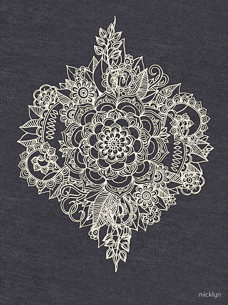 Thumbnail 7 of 7, Classic T-Shirt, Cream Floral Moroccan Pattern on Deep Indigo Ink designed and sold by micklyn.