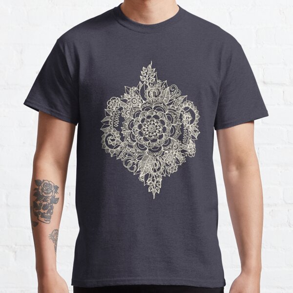 Cream Floral Moroccan Pattern on Deep Indigo Ink Classic T-Shirt