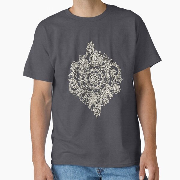 Cream Floral Moroccan Pattern on Deep Indigo Ink Classic T-Shirt