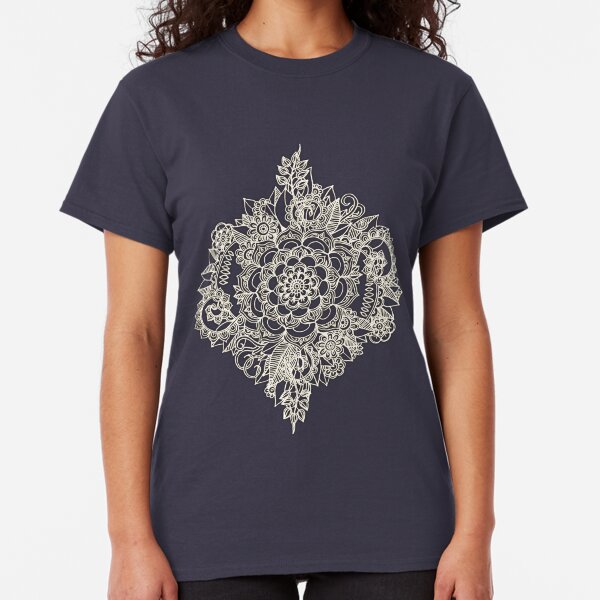 Cream Floral Moroccan Pattern on Deep Indigo Ink Classic T-Shirt