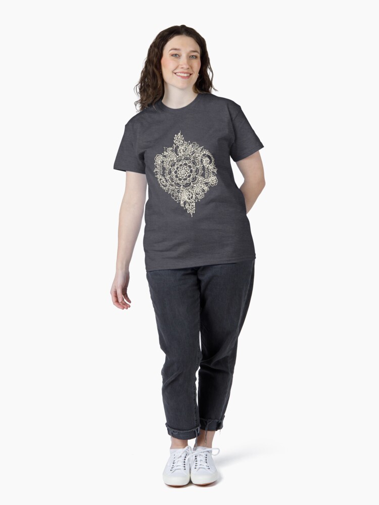 Thumbnail 4 of 7, Classic T-Shirt, Cream Floral Moroccan Pattern on Deep Indigo Ink designed and sold by micklyn.