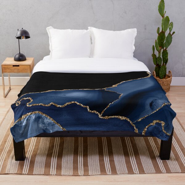 Navy & Gold Agate Texture 03 Throw Blanket