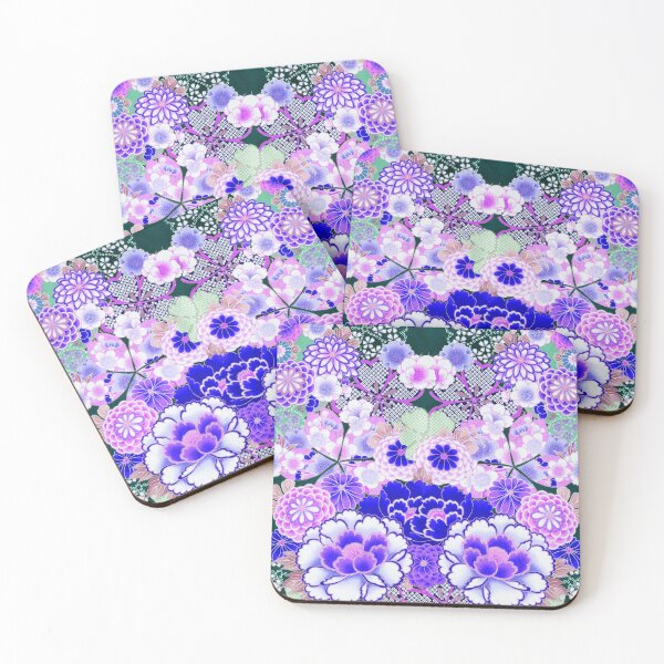 Item preview, ANTIQUE JAPANESE FLOWERS  Blue Green Pink White Wild Roses Kimono Style Floral designed and sold by BulganLumini.