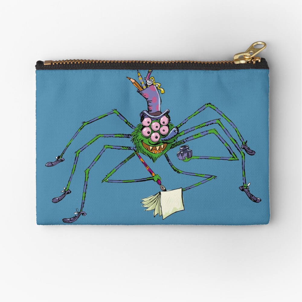 old cartoon spider with a black ink in his hand Zipper Pouch