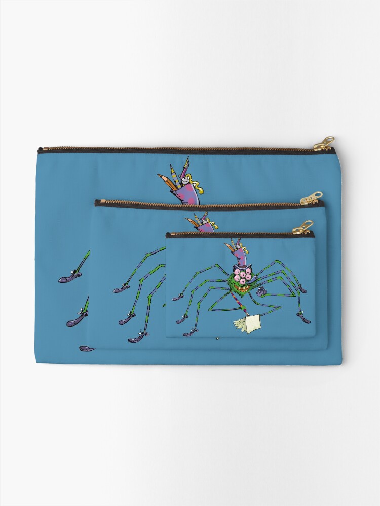 Alternate view of old cartoon spider with a black ink in his hand Zipper Pouch