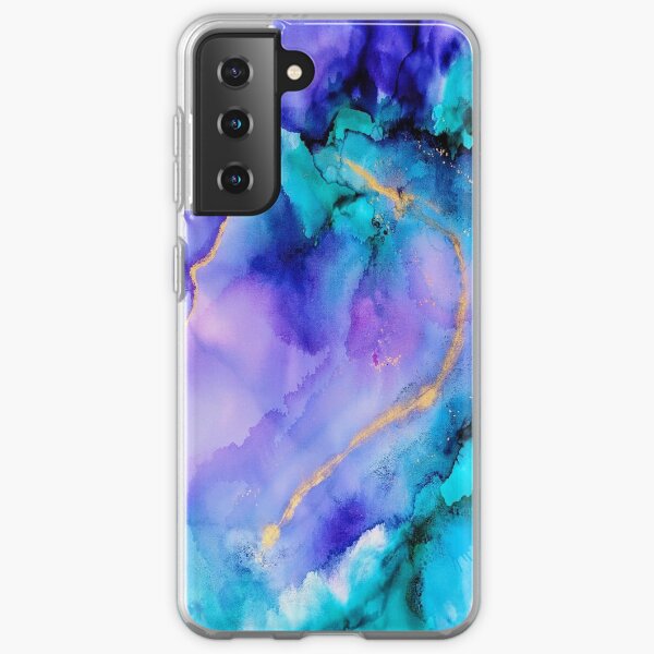 Purple, Blue and Gold Agate stone, Acrylic paint splash Samsung Galaxy Soft Case