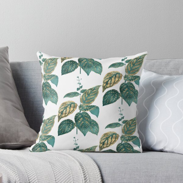 Item preview, Teal And Gold Tropical Leaves Pattern designed and sold by amersoliman.