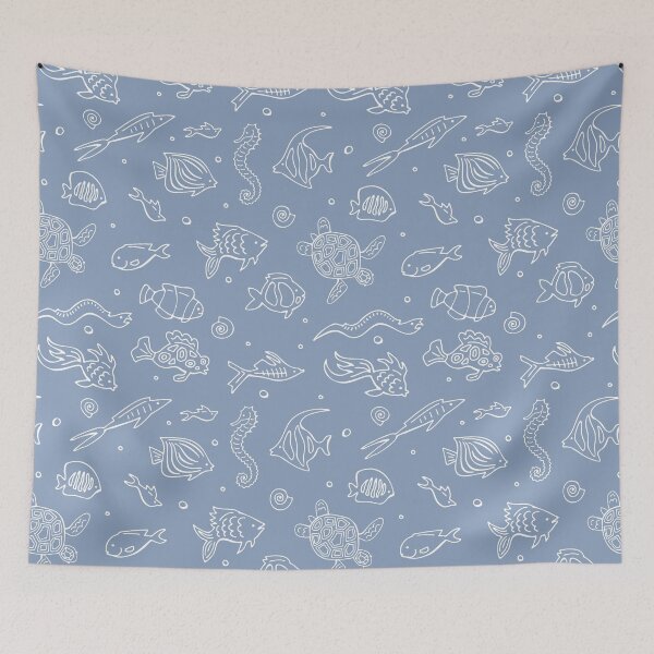 Item preview, Cartoon fishes in white outline designed and sold by YlanaOm.