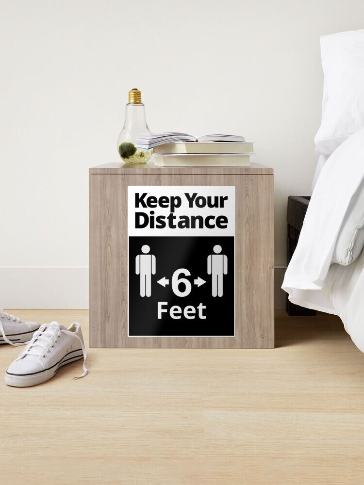Sticker, Social Distancing Sign - Keep Your Distance 6 Feet - Black and White designed and sold by SocialShop