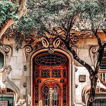 Artwork thumbnail, House Comalat Barcelona, Beautiful Door Entrance, Casa Comalat, Modernist Building in Barcelona, Architecture Urban City, City Travel Print by radub85