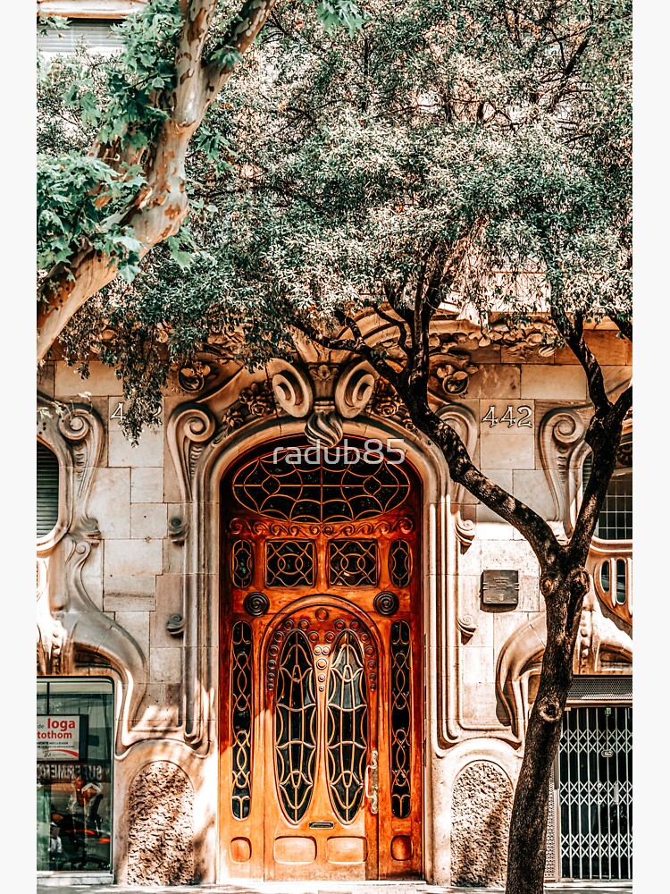 Thumbnail 3 of 3, Sticker, House Comalat Barcelona, Beautiful Door Entrance, Casa Comalat, Modernist Building in Barcelona, Architecture Urban City, City Travel Print designed and sold by radub85.