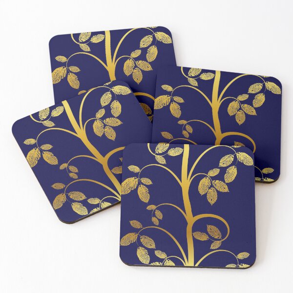 Item preview, Tendril leaves gold dark blue designed and sold by ChrissiCreation.