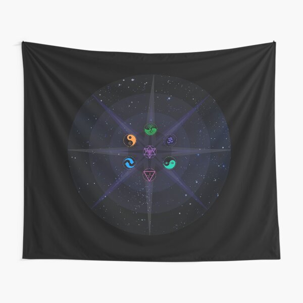 Stars with Colored Universal Principles of Alchemy Symbols Tapestry