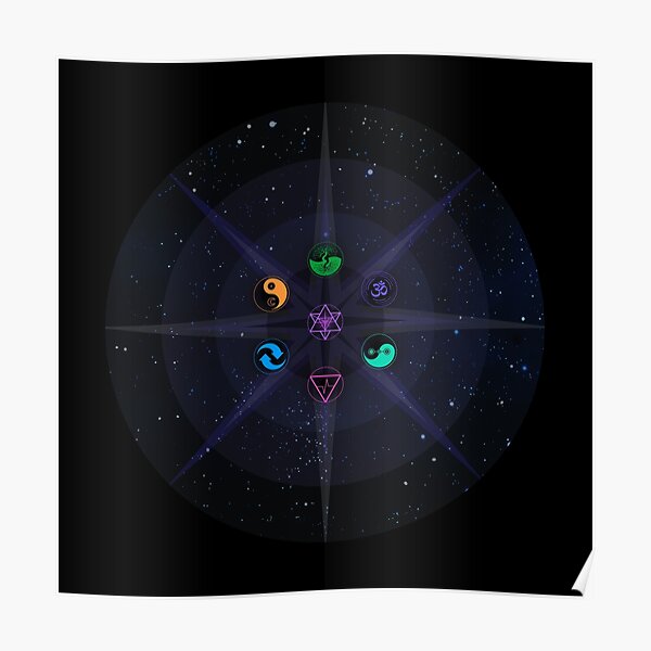 Stars with Colored Universal Principles of Alchemy Symbols Poster