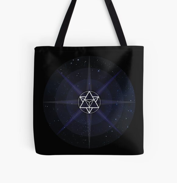 Stars with White Startetrahedron / Merkaba Symbol All Over Print Tote Bag