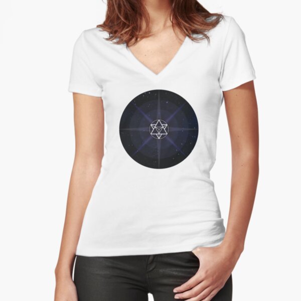 Stars with White Startetrahedron / Merkaba Symbol Fitted V-Neck T-Shirt