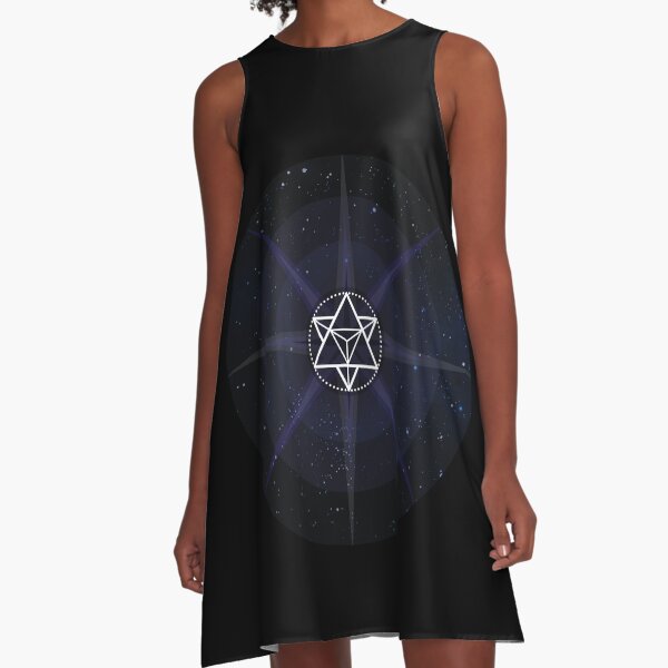 Stars with White Startetrahedron / Merkaba Symbol A-Line Dress