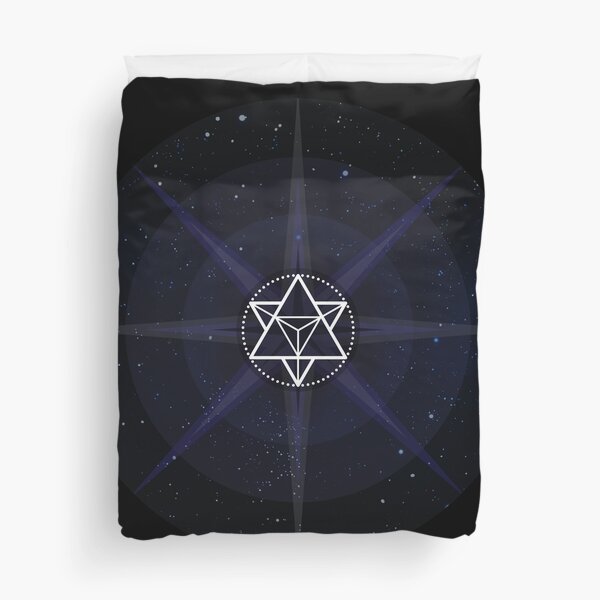 Stars with White Startetrahedron / Merkaba Symbol Duvet Cover