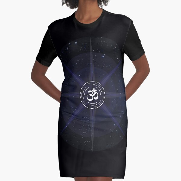 Stars with White Om Sound Symbol Graphic T-Shirt Dress
