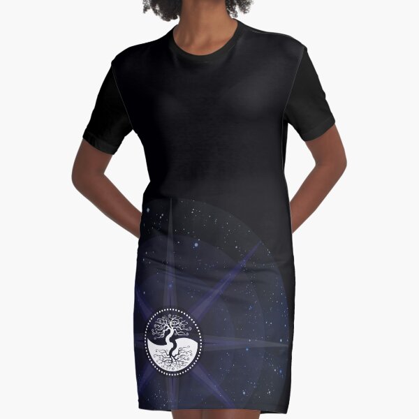 Stars with White Tree of Life Symbol Graphic T-Shirt Dress