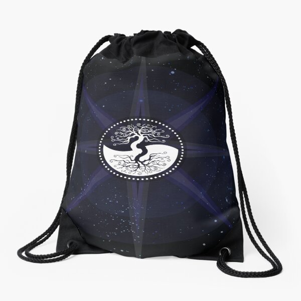 Stars with White Tree of Life Symbol Drawstring Bag