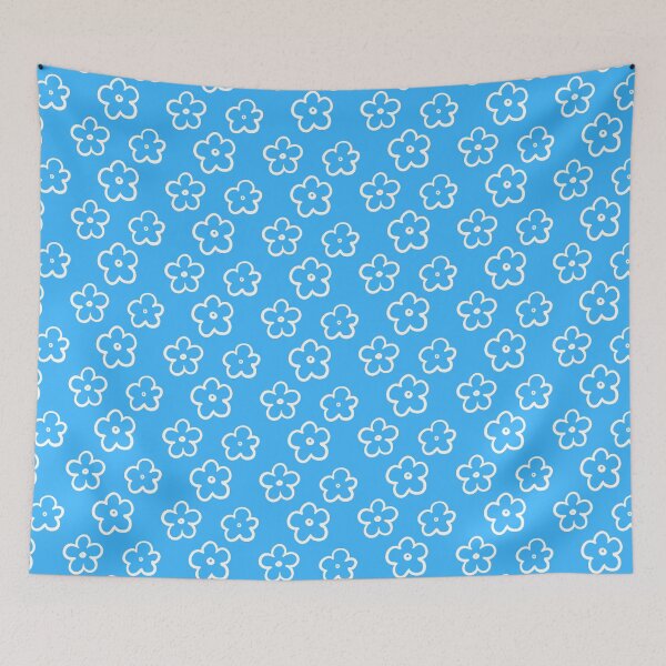 Item preview, Romantic flower pattern in white on light blue background  designed and sold by Artlajf.