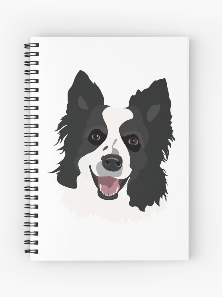 Dessin de visage de chien Border Collie noir et blanc Cahier spirale