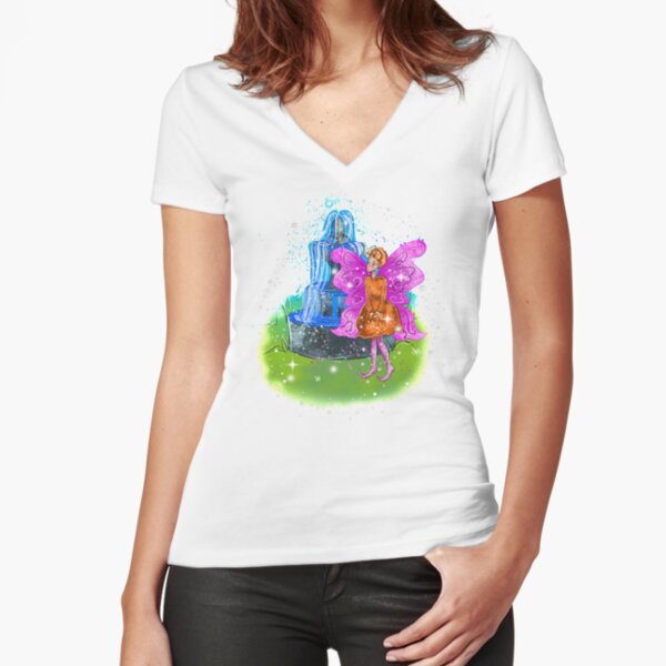 Fatunie The Birdbath and Fountain Fairy™ Fitted V-Neck T-Shirt