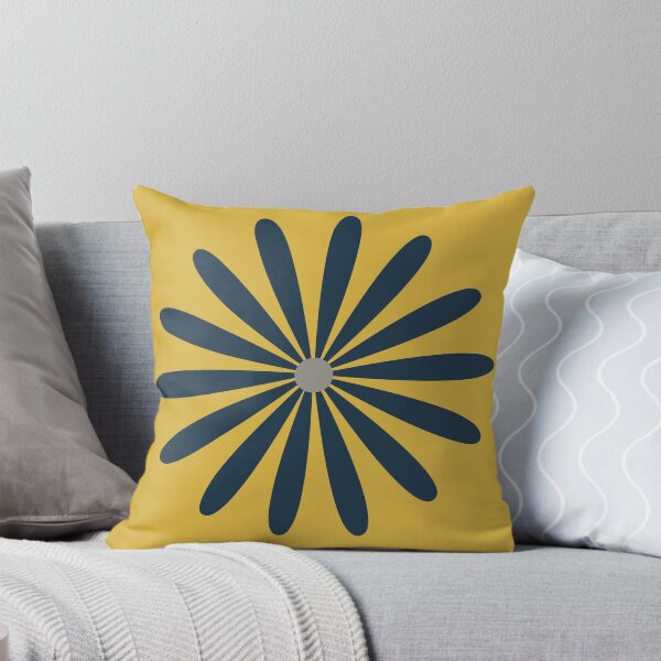 Item preview, Big Daisy in Navy Blue and Grey on Light Mustard Yellow. Minimalist Mid Century Modern Geometric Retro Floral  designed and sold by kierkegaard.