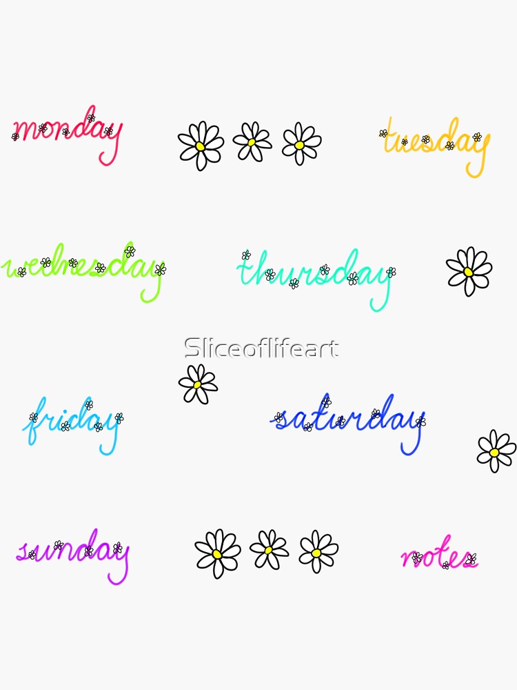 Cute Drawn Daisy Day of the Week Stickers  Sticker for Sale by  Sliceoflifeart