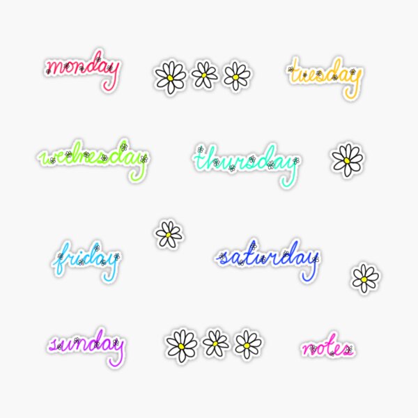 Cute Drawn Daisy Day of the Week Stickers  Sticker for Sale by  Sliceoflifeart