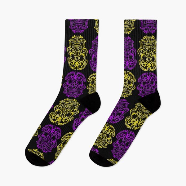 Item preview, Purple/yellow dia de los muertos calavera designed and sold by Randoprint.