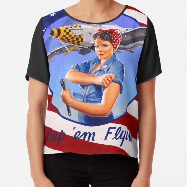 Keep Em' Flying - American Beauties Pin-up art by Greg Hildebrandt Chiffon Top