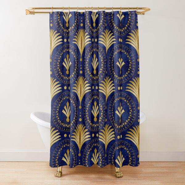Elegant Blue Gold Art Deco Pattern Shower Curtain