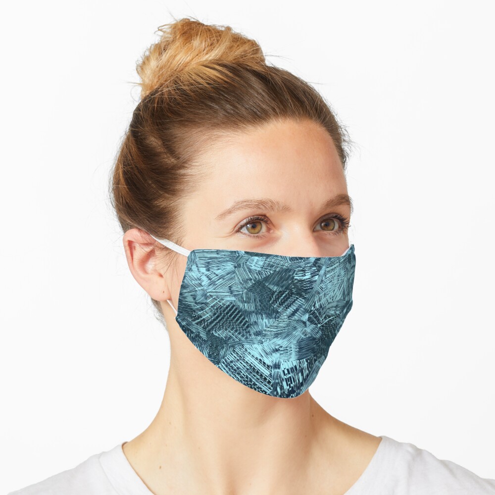 Celeste Sky Blue and Dark Grey Paint Brush Strokes Pattern Mask