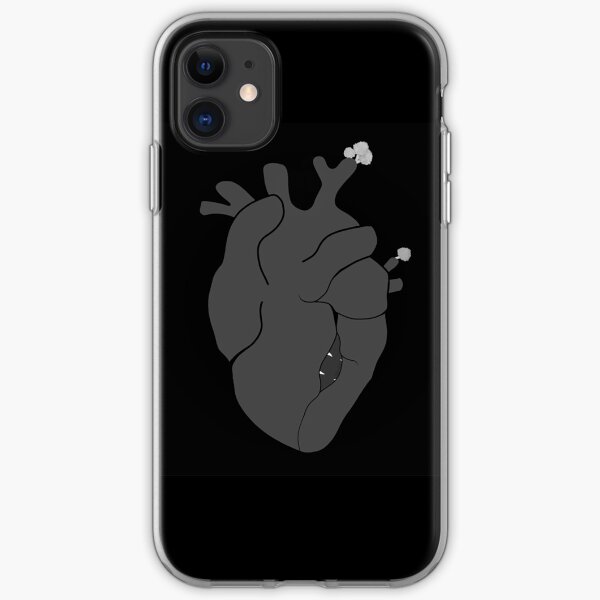 Realistic Black and White Heart With Mouth and Flowers iPhone Soft Case