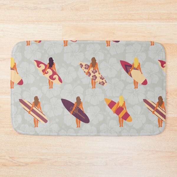 Item preview, Summer Surfer Girl Pattern. Women holding surfboards illustration hibiscus flower background. Summer beach vacation design. Surf sport design banner, flyer, surf store, beach wear designed and sold by Sandra Hutter.