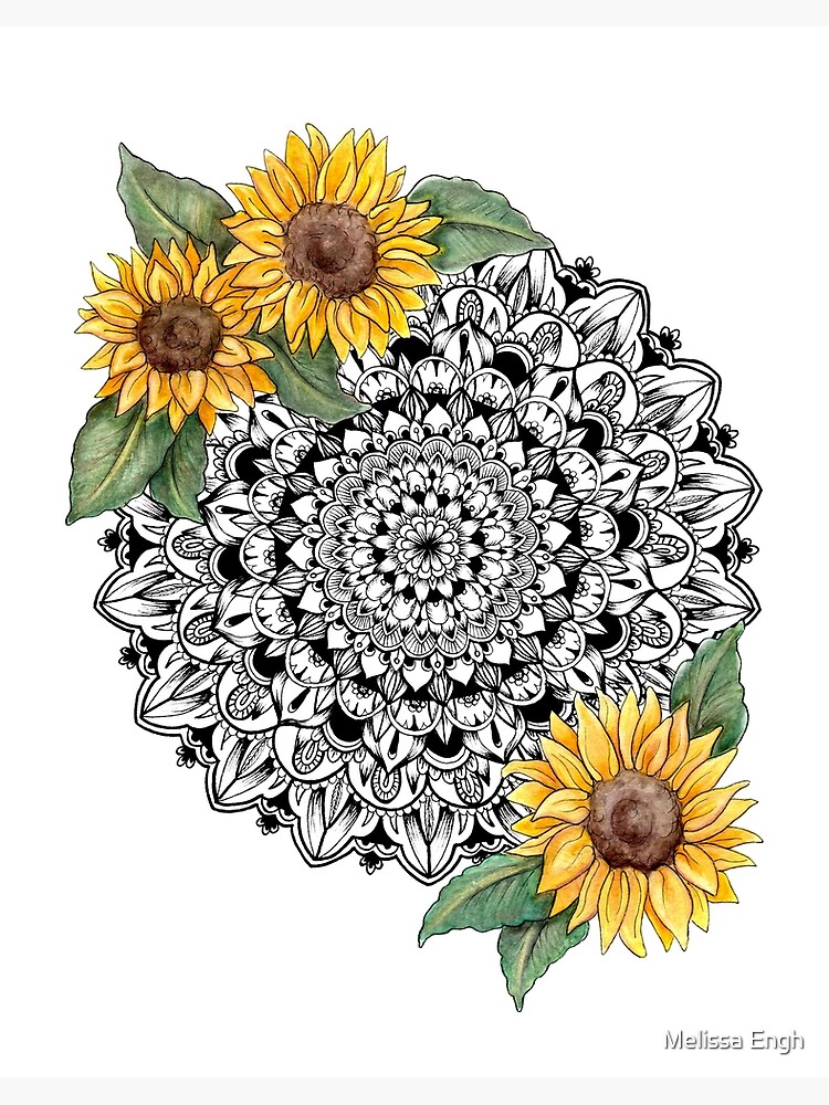 Download Watercolor Sunflower Mandala Art Board Print By Melissaengh Redbubble