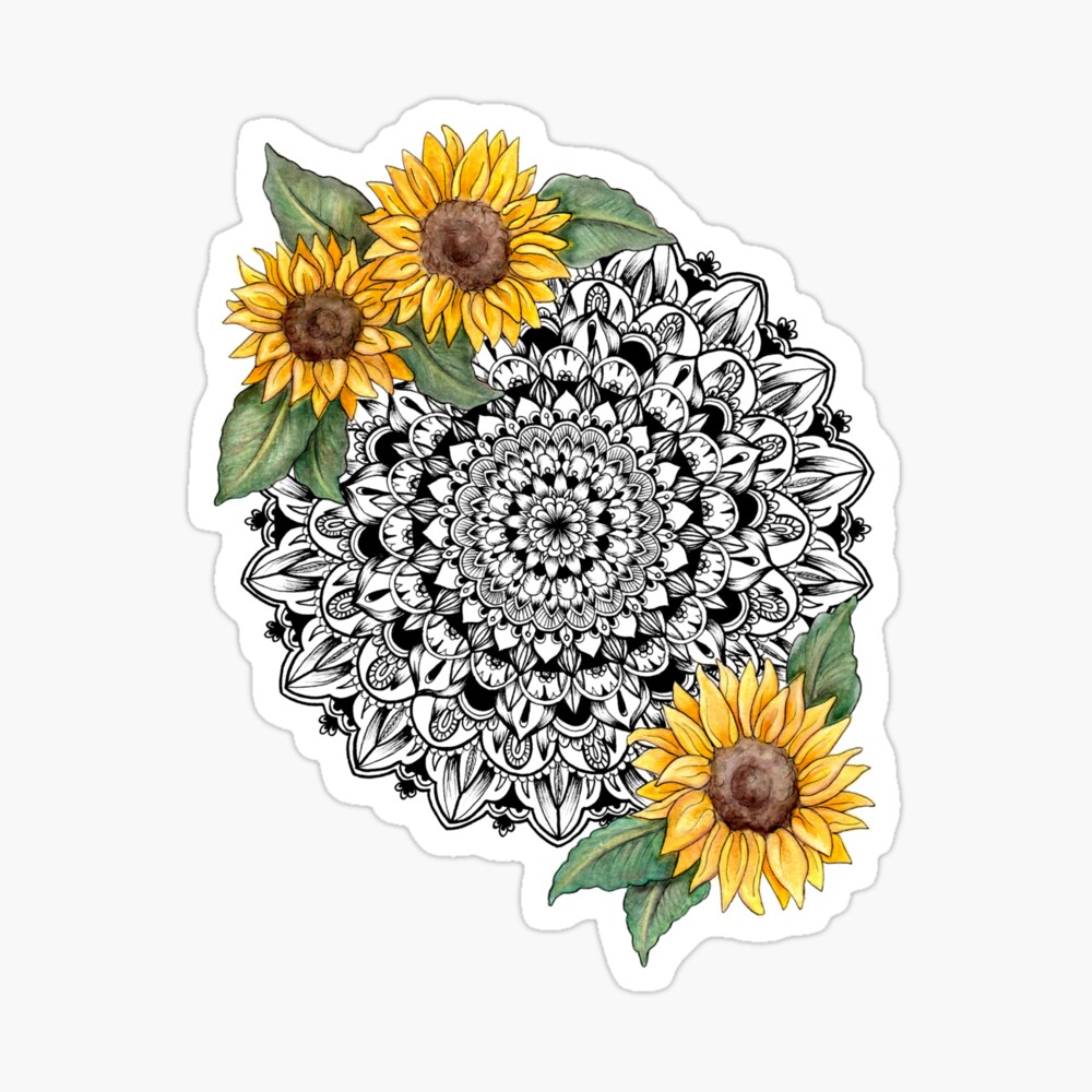 Sunflower Mandala Sticker 2 Sizes Available Clear Edge Yeti