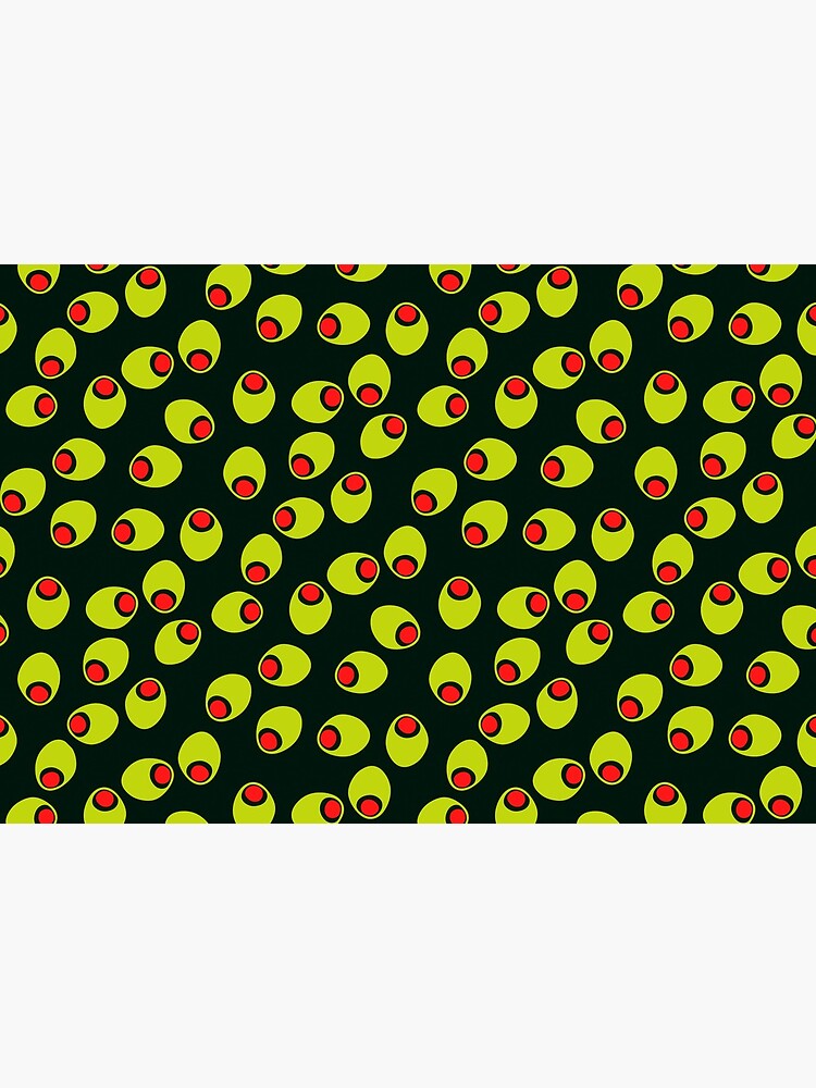 Yummy Olives With Red Pimentos Pattern on Black by RootSquare