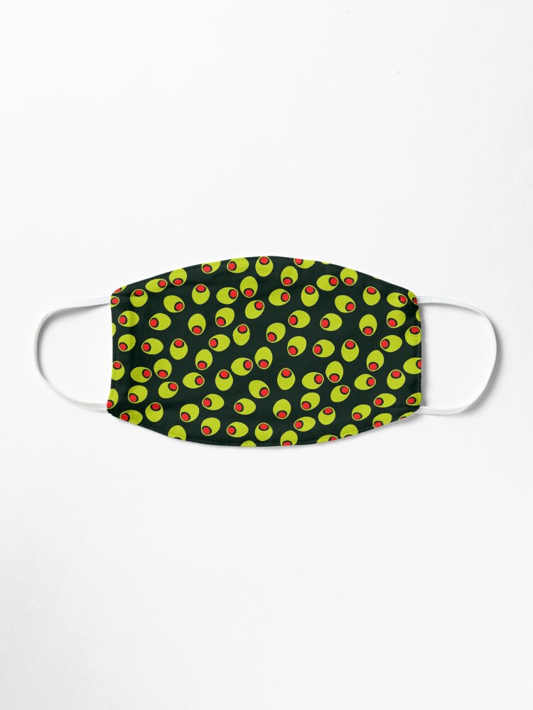 Alternate view of Yummy Olives With Red Pimentos Pattern on Black Mask