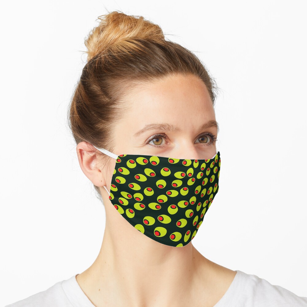 Yummy Olives With Red Pimentos Pattern on Black Mask