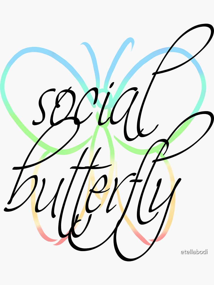 Social Butterfly Text With Simple Butterfly Drawing Sticker For Sale