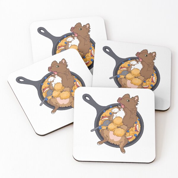 Item preview, Red bi Australian Shepherd enjoying Mango ice cream and fruit designed and sold by Ivy Fox Illustration.