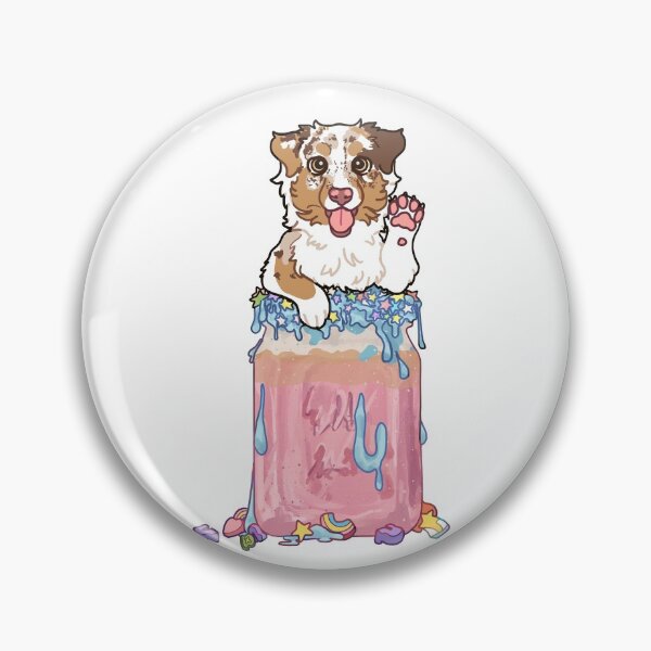 Item preview, Red Merle Australian Shepherd In pastel pink milkshake with blue icing designed and sold by Ivy Fox Illustration.